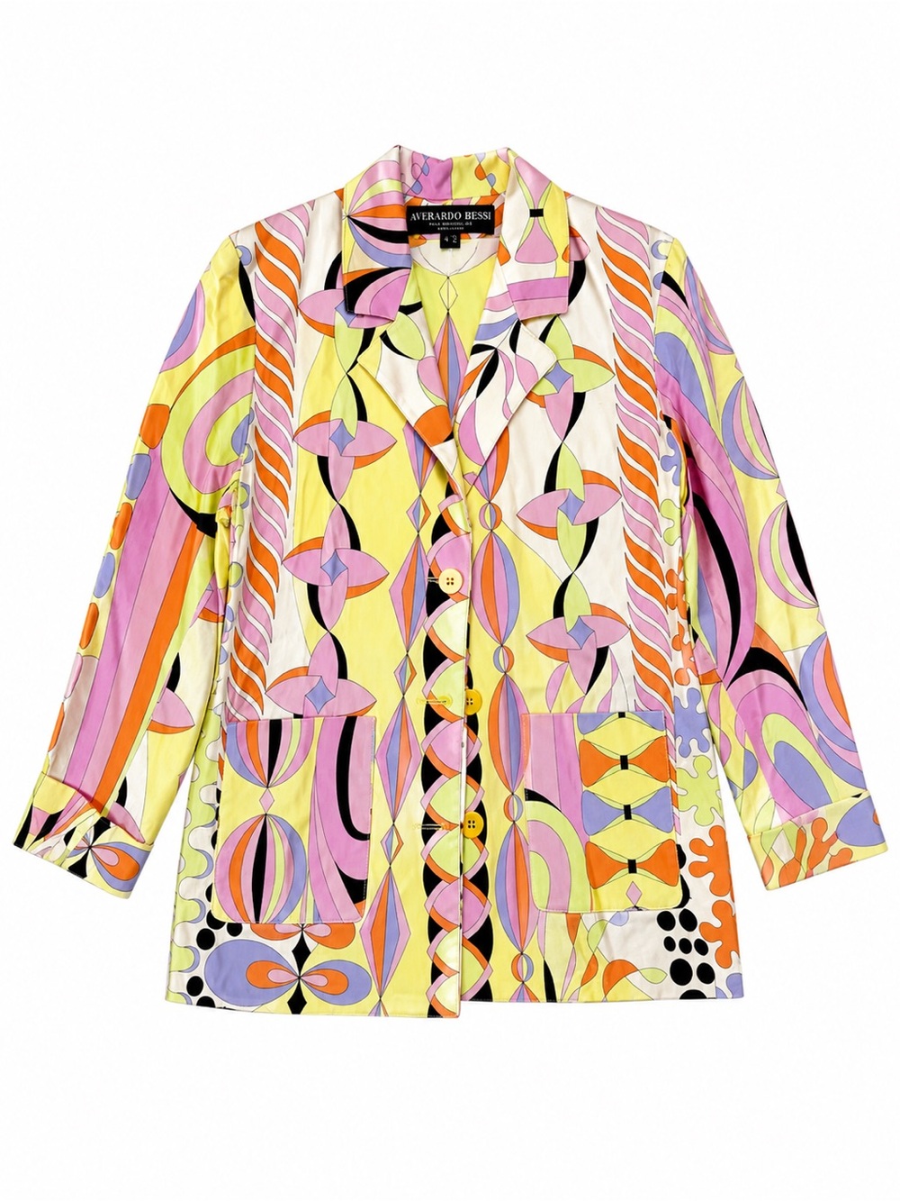 Yellow Multicolor Geometric Print Jacket
